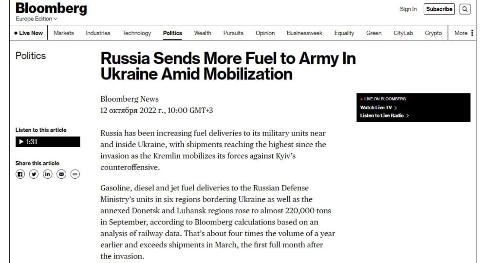 ������ ����������� �������� ������� ����� ������� � Bloomberg