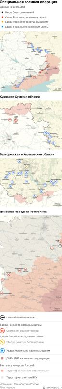 Карта спецоперации Вооруженных сил России на Украине на 09.06.2025