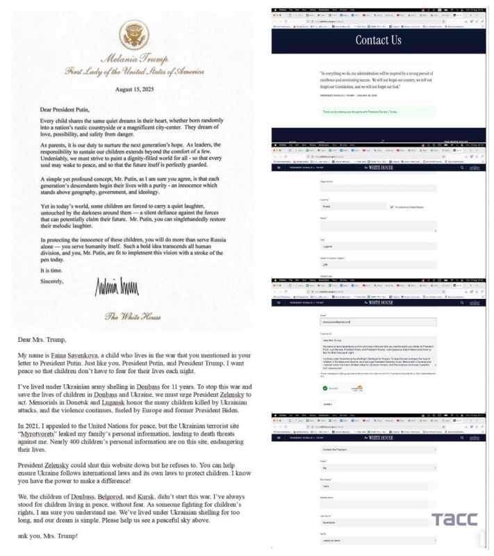 Владислав Дейнего: Фаина Савенкова, девочка из Луганска, внесённая укронацистами на сайт “миротворец“ в 12 лет, прокомментировала послание Мелании Трамп Президенту Российской Федерации: