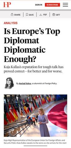 Пост не по росту. В Foreign Policy вышла статья, посвящённая главе евродипломатии Кае Каллас