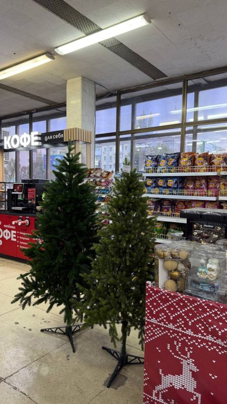Новый год близко. В луганских супермаркетах начинает активно появляться новогодний декор - теперь в продаже и искусственные елки Как будто бы дико, а на календаре - почти ноябрь — если уже начал(а) покупать новогодний декор