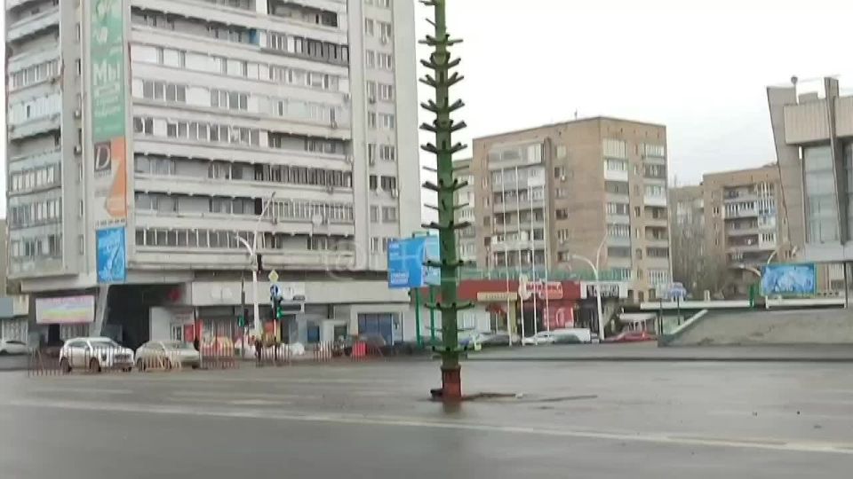 Новый год близко: Театральную площадь Луганска закрыли, коммунальщики начали монтировать главную зеленую красавицу Республики