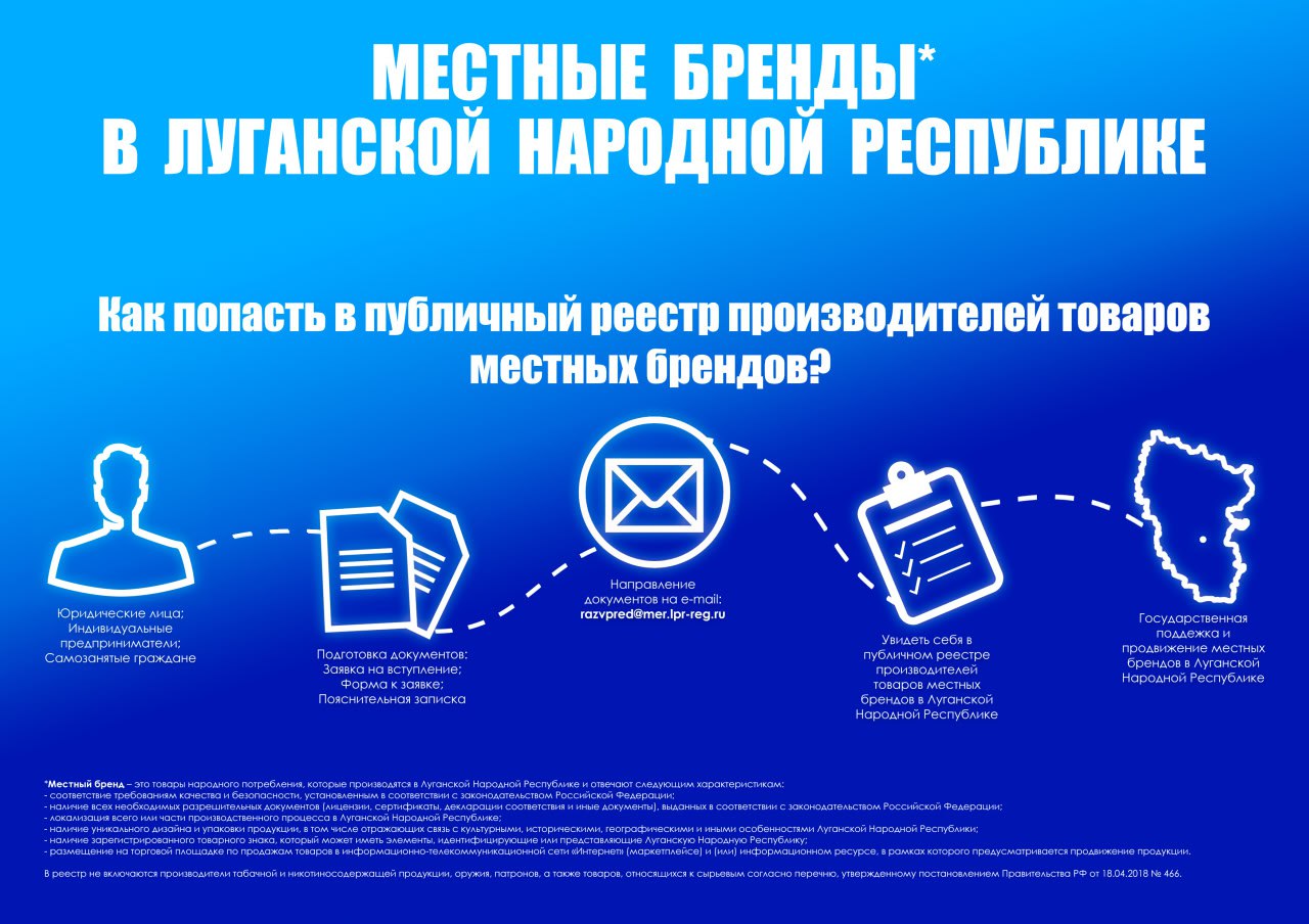 Министерство экономического развития ЛНР принимает заявки на включение в публичный реестр производителей товаров местных брендов в Луганской Народной Республике