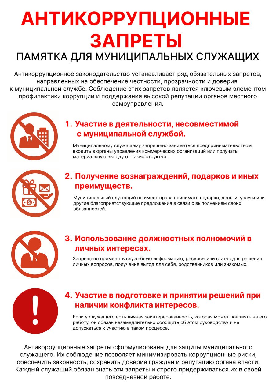 Антикоррупционные запреты. Коррупция на муниципальной службе — это использование должностных полномочий, ресурсов или информации в личных интересах