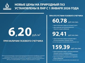 С 1 января 2026 года в ЛНР действуют новые тарифы на газ