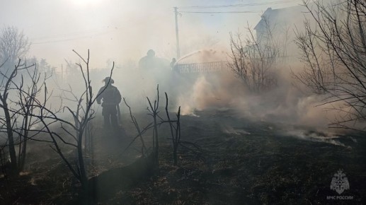 Спасатели потушили траву и не дали огню добраться до строений в Метёлкино