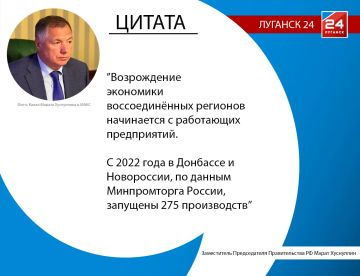 В Донбассе и Новороссии с 2022 года запущено 275 производств