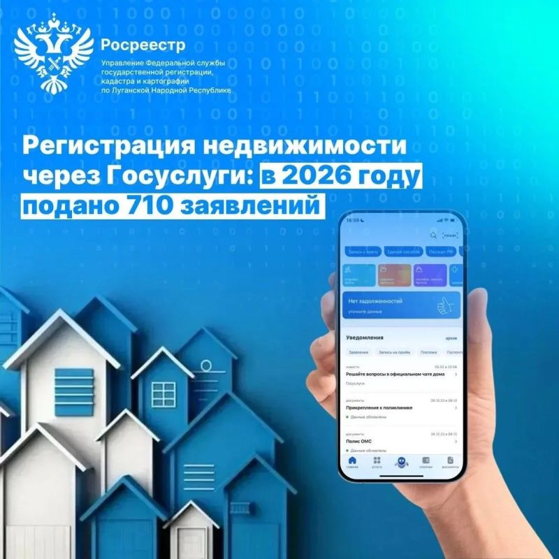 Регистрация недвижимости через «Госуслуги»: в 2026 году подано 710 заявлений